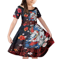 Hawaiian and Japanese Together Family Matching Mermaid Dress and Hawaiian Shirt Hibiscus and Koi Fish Polynesian Pattern Colorful Style