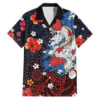 Hawaiian and Japanese Together Family Matching Mermaid Dress and Hawaiian Shirt Hibiscus and Koi Fish Polynesian Pattern Colorful Style