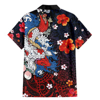 Hawaiian and Japanese Together Family Matching Mermaid Dress and Hawaiian Shirt Hibiscus and Koi Fish Polynesian Pattern Colorful Style