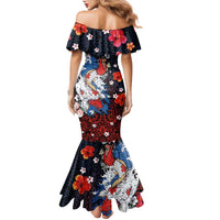 Hawaiian and Japanese Together Family Matching Mermaid Dress and Hawaiian Shirt Hibiscus and Koi Fish Polynesian Pattern Colorful Style