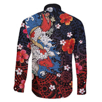 Hawaiian and Japanese Together Family Matching Puletasi and Hawaiian Shirt Hibiscus and Koi Fish Polynesian Pattern Colorful Style