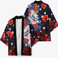 Hawaiian and Japanese Together Kimono Hibiscus and Koi Fish Polynesian Pattern Colorful Style - Polynesian Pride