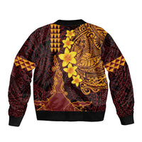 Hawaii Volcano Sleeve Zip Bomber Jacket Polynesian and Kakau Pattern