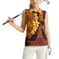 Hawaii Volcano Women Sleeveless Polo Shirt Polynesian and Kakau Pattern