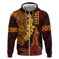 Hawaii Volcano Zip Hoodie Polynesian and Kakau Pattern