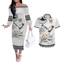 Fijian Traditional Culture Couples Matching Off The Shoulder Long Sleeve Dress and Hawaiian Shirt Tapa Tribal Tattoos - Polynesian Pride