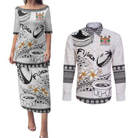 Fijian Traditional Culture Couples Matching Puletasi and Long Sleeve Button Shirt Tapa Tribal Tattoos - Polynesian Pride