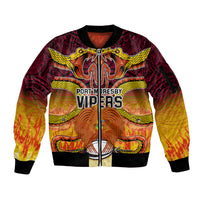 PNG Port Moresby Vipers Rugby Sleeve Zip Bomber Jacket Fire Vipers Mix PNG Bird Polynesian Tattoo LT03 Unisex Yellow - Polynesian Pride