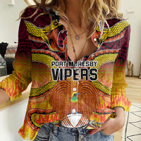 PNG Port Moresby Vipers Rugby Women Casual Shirt Fire Vipers Mix PNG Bird Polynesian Tattoo LT03 Female Yellow - Polynesian Pride