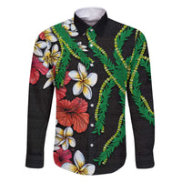 Hawaiian Tropical Flowers and Maile Pikake Family Matching Mermaid Dress and Hawaiian Shirt Polynesian Tribal Pattern Black Color