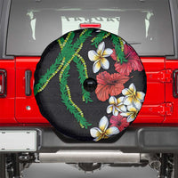 Hawaiian Tropical Flowers and Maile Pikake Spare Tire Cover Polynesian Tribal Pattern Black Color