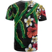 Hawaiian Tropical Flowers and Maile Pikake T Shirt Polynesian Tribal Pattern Black Color