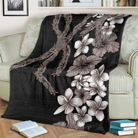 Hawaiian Tropical Flowers and Maile Pikake Blanket Polynesian Tribal Pattern Grayscale Mode