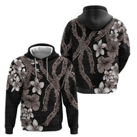 Hawaiian Tropical Flowers and Maile Pikake Hoodie Polynesian Tribal Pattern Grayscale Mode