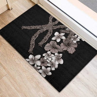 Hawaiian Tropical Flowers and Maile Pikake Rubber Doormat Polynesian Tribal Pattern Grayscale Mode