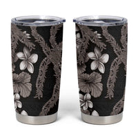 Hawaiian Tropical Flowers and Maile Pikake Tumbler Cup Polynesian Tribal Pattern Grayscale Mode