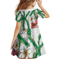 Hawaiian Tropical Flowers and Maile Pikake Family Matching Off Shoulder Maxi Dress and Hawaiian Shirt Polynesian Tribal Pattern White Color