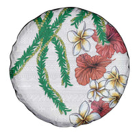 Hawaiian Tropical Flowers and Maile Pikake Spare Tire Cover Polynesian Tribal Pattern White Color