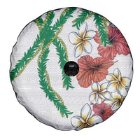 Hawaiian Tropical Flowers and Maile Pikake Spare Tire Cover Polynesian Tribal Pattern White Color