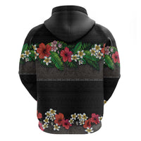Hawaiian Tropical Flowers and Tribal Polynesian Tattoo Zip Hoodie Black Color LT03 - Polynesian Pride