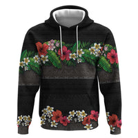 Hawaiian Tropical Flowers and Tribal Polynesian Tattoo Zip Hoodie Black Color LT03 Pullover Hoodie Black - Polynesian Pride