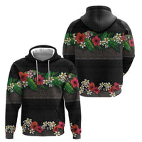 Hawaiian Tropical Flowers and Tribal Polynesian Tattoo Zip Hoodie Black Color LT03 - Polynesian Pride