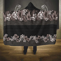 Hawaiian Tropical Flowers and Tribal Polynesian Tattoo Hooded Blanket Grayscale Mode