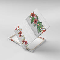 Hawaiian Tropical Flowers and Tribal Polynesian Tattoo Canvas Wall Art White Color