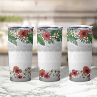 Hawaiian Tropical Flowers and Tribal Polynesian Tattoo Tumbler Cup White Color