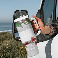 Hawaiian Tropical Flowers and Tribal Polynesian Tattoo Tumbler With Handle White Color