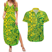 Cook Islands Vaa Polynesian Art Tattoo Couples Matching Summer Maxi Dress and Hawaiian Shirt National Color