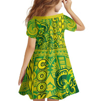 Cook Islands Vaa Polynesian Art Tattoo Family Matching Off The Shoulder Long Sleeve Dress and Hawaiian Shirt National Color