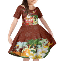 Hawaii Honu Mele Kalikimaka Family Matching Off Shoulder Maxi Dress and Hawaiian Shirt Santa Tropical Flower Aloha Summer Red Version LT03 Daughter's Dress Red - Polynesian Pride