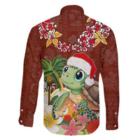 Hawaii Honu Mele Kalikimaka Family Matching Off Shoulder Maxi Dress and Hawaiian Shirt Santa Tropical Flower Aloha Summer Red Version LT03 - Polynesian Pride