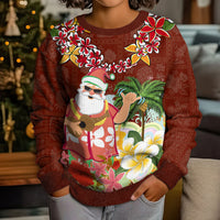 Hawaii Honu Mele Kalikimaka Kid Ugly Christmas Sweater Santa Tropical Flower Aloha Summer Red Version LT03 - Polynesian Pride