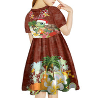 Hawaii Honu Mele Kalikimaka Kid Short Sleeve Dress Santa Tropical Flower Aloha Summer Red Version LT03 - Polynesian Pride