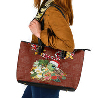 Hawaii Honu Mele Kalikimaka Leather Tote Bag Santa Tropical Flower Aloha Summer Red Version LT03 Red - Polynesian Pride