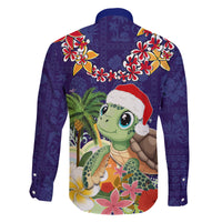 Hawaii Honu Mele Kalikimaka Family Matching Summer Maxi Dress and Hawaiian Shirt Santa Tropical Flower Aloha Summer Blue Version LT03 - Polynesian Pride