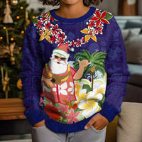 Hawaii Honu Mele Kalikimaka Kid Ugly Christmas Sweater Santa Tropical Flower Aloha Summer Blue Version LT03 - Polynesian Pride