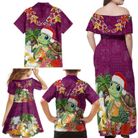 Hawaii Honu Mele Kalikimaka Family Matching Off Shoulder Maxi Dress and Hawaiian Shirt Santa Tropical Flower Aloha Summer Pink Version LT03 - Polynesian Pride
