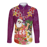 Hawaii Honu Mele Kalikimaka Long Sleeve Button Shirt Santa Tropical Flower Aloha Summer Pink Version LT03 Unisex Pink - Polynesian Pride
