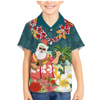 Hawaii Honu Mele Kalikimaka Family Matching Mermaid Dress and Hawaiian Shirt Santa Tropical Flower Aloha Summer Turquoise Version LT03 Son's Shirt Turquoise - Polynesian Pride