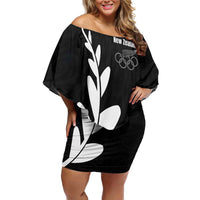 Personalised New Zealand Canoeing Special Jersey Family Matching Off Shoulder Short Dress and Hawaiian Shirt LT03 Mom's Dress Black - Polynesian Pride