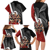 New Zealand Te Matatini Family Matching Long Sleeve Bodycon Dress and Hawaiian Shirt Kapa Haka and Silver Fern - Maori Art Pattern LT03 - Polynesian Pride