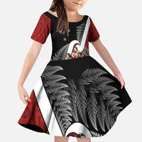 New Zealand Te Matatini Family Matching Off Shoulder Maxi Dress and Hawaiian Shirt Kapa Haka and Silver Fern - Maori Art Pattern LT03 Daughter's Dress Black - Polynesian Pride