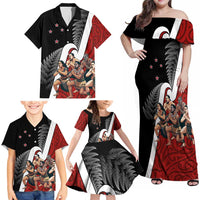 New Zealand Te Matatini Family Matching Off Shoulder Maxi Dress and Hawaiian Shirt Kapa Haka and Silver Fern - Maori Art Pattern LT03 - Polynesian Pride