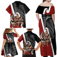 New Zealand Te Matatini Family Matching Off Shoulder Maxi Dress and Hawaiian Shirt Kapa Haka and Silver Fern - Maori Art Pattern LT03 - Polynesian Pride