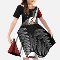New Zealand Te Matatini Family Matching Summer Maxi Dress and Hawaiian Shirt Kapa Haka and Silver Fern - Maori Art Pattern LT03 Daughter's Dress Black - Polynesian Pride