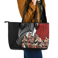 New Zealand Te Matatini Leather Tote Bag Kapa Haka and Silver Fern - Maori Art Pattern LT03 - Polynesian Pride
