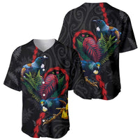 New Zealand Tui Birds Love Couple Baseball Jersey The Heart of Silver Fern Leaves and Maori Tattoo Pattern LT03 - Polynesian Pride